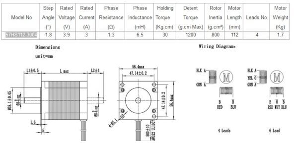 MOTORE STEPPER BIPOLARE NEMA 23 1,8° 3Nm 3A