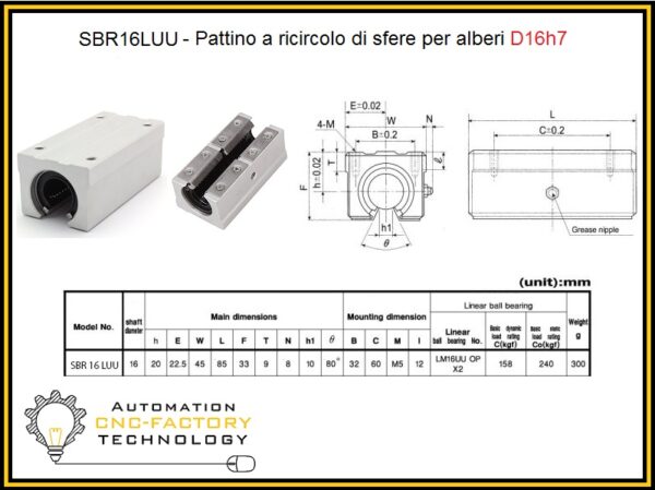 PATTINO RICIRCOLO DI SFERE, TIPO APERTO, SBR16LUU LUNGO